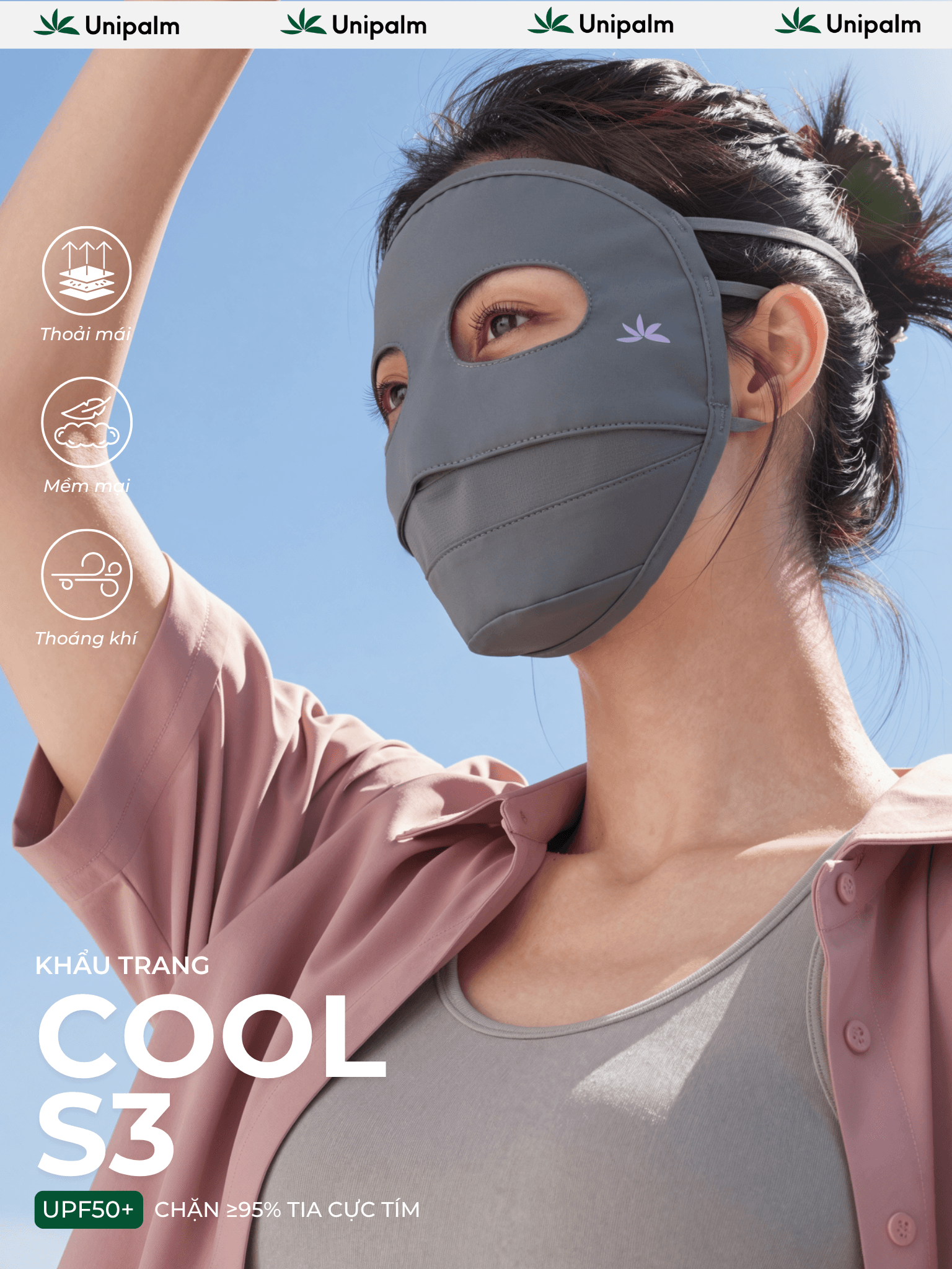 Khẩu trang che kín mặt chống nắng chống tia UV Unipalm Cool S3 Vải lụa băng thoáng khí, kháng khuẩn - ảnh 1