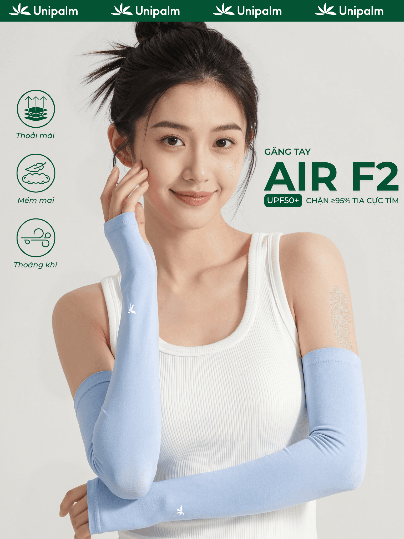 Ống tay chống nắng chống tia UV găng tay dáng dài cho nữ Unipalm Air F2 vải su mát không đường may - ảnh 1