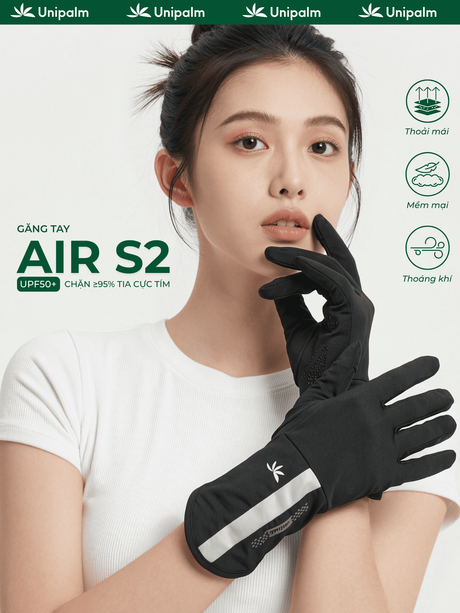 Găng tay chống nắng chống tia UV 99% UPF 50+ Unipalm Air S2 cho nữ chạy xe hở đầu ngón tay cảm ứng - ảnh 1