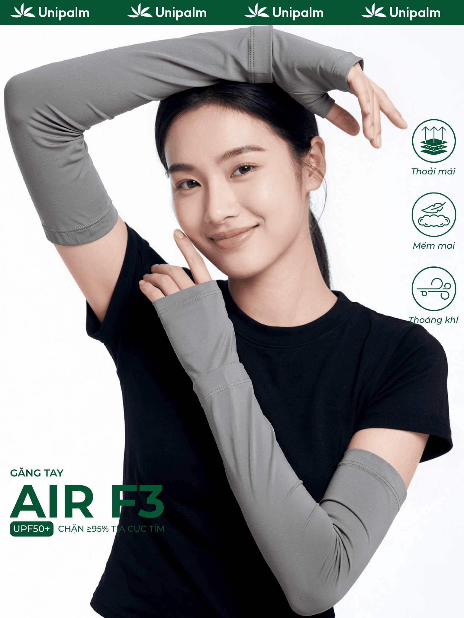 Găng tay chống nắng, ống tay dài chống tia UV UPF50+ Unipalm Air F3 cho nữ lụa băng cao cấp mát lạnh - ảnh 1