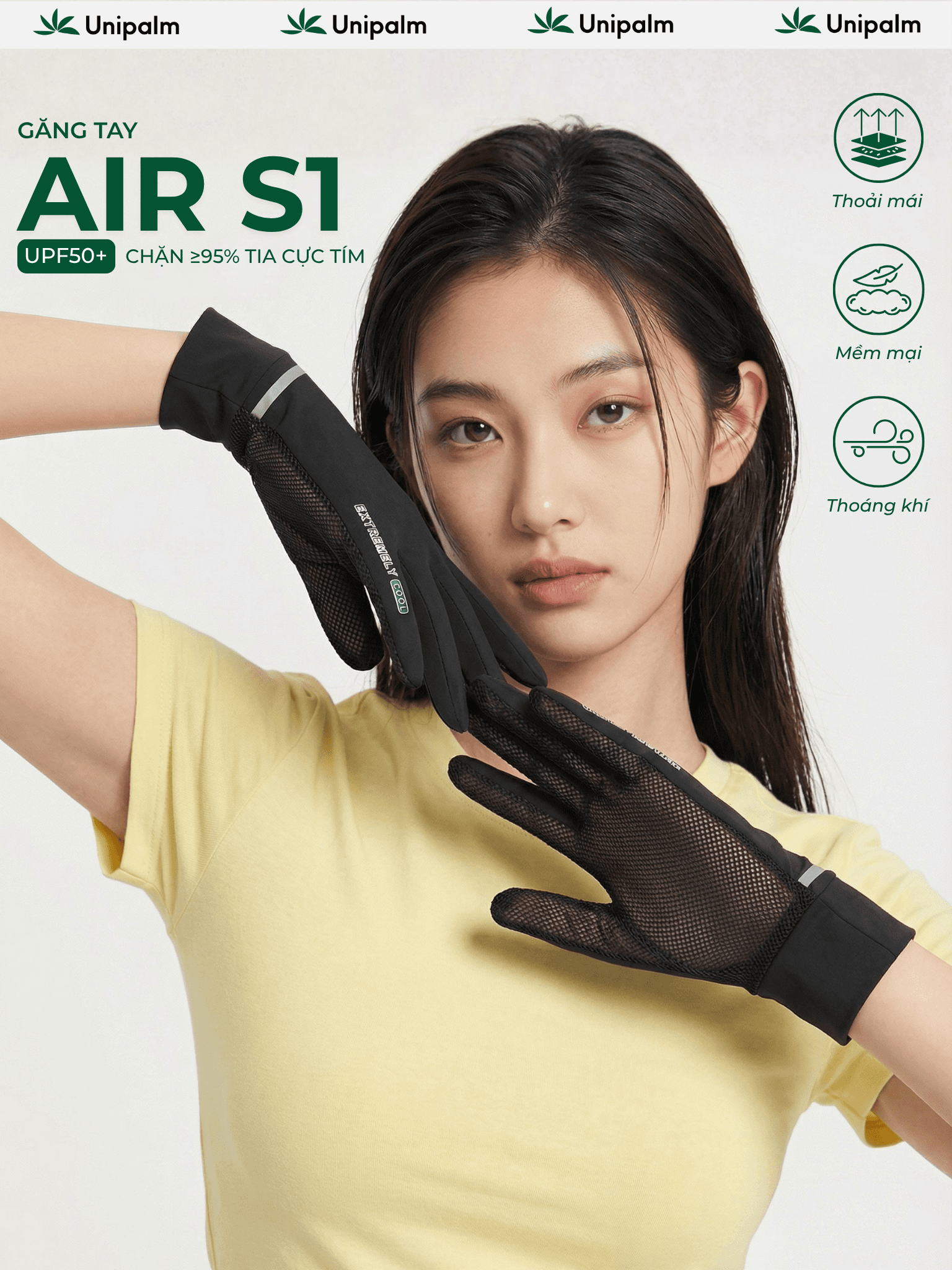 Găng tay chống nắng chống tia UV 99% Unipalm Air S1 cho nữ chạy xe vải lụa băng mát mềm thoáng khí - ảnh 1