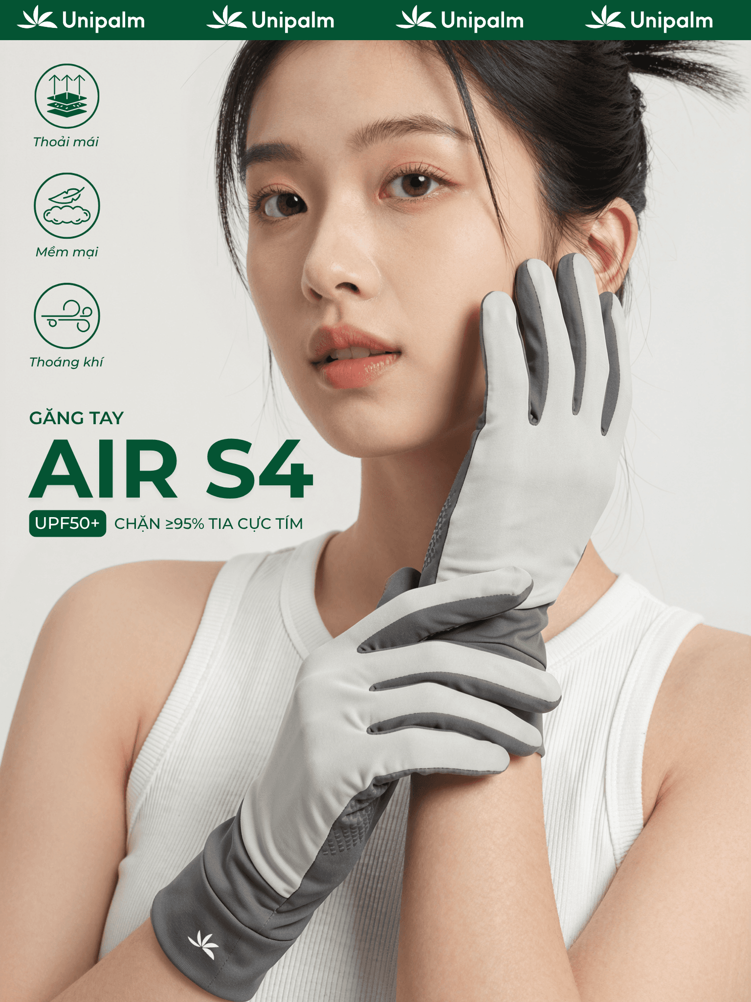 Găng tay chống nắng chống tia UV 99% cho nữ chạy xe Unipalm Air S4 vải lụa băng hở đầu ngón cảm ứng - ảnh 1