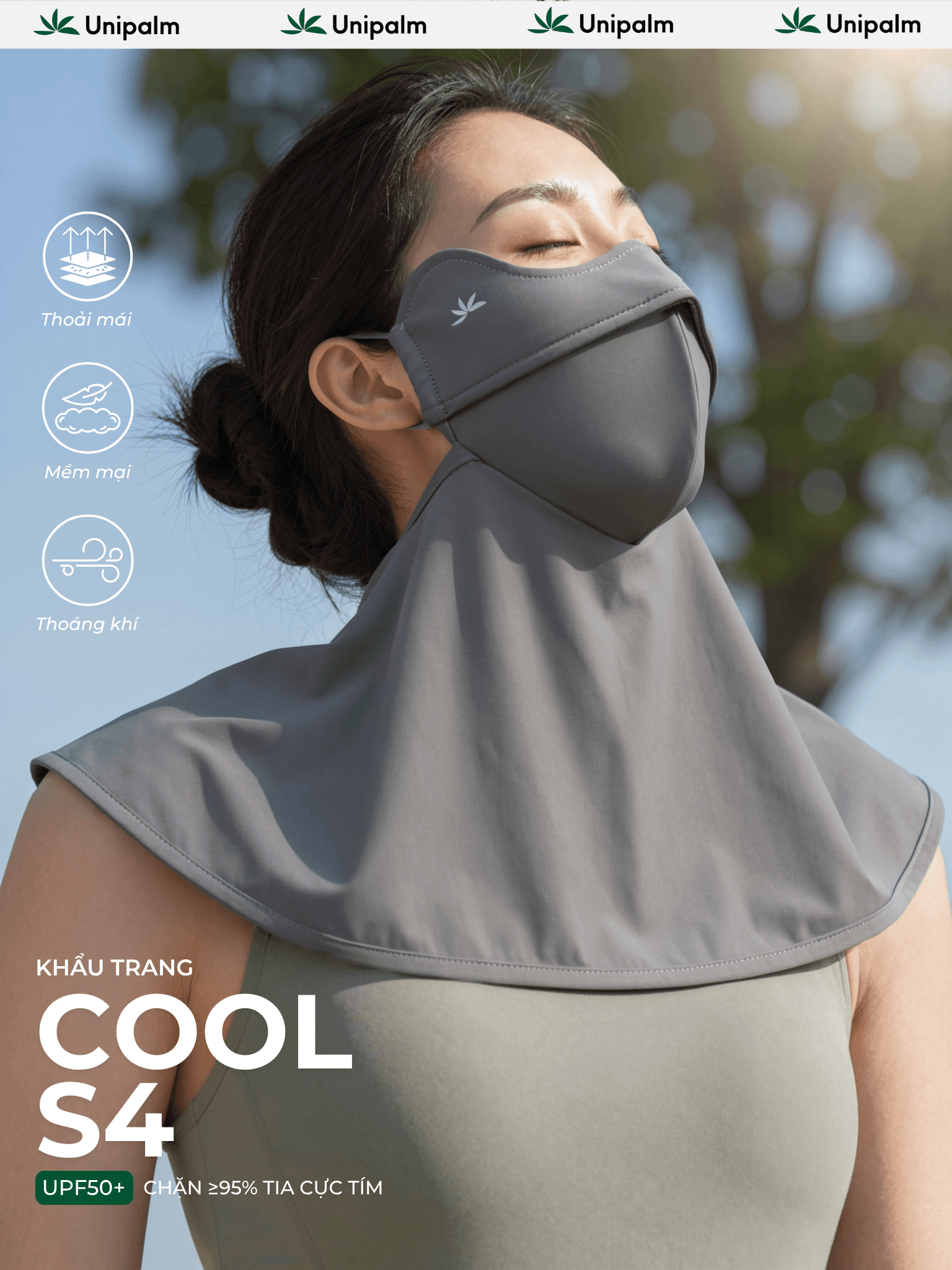 Khẩu trang chống tia UV che cổ Unipalm Cool S4 UPF50+ Vải lụa băng mềm mại thoáng khí - ảnh 1