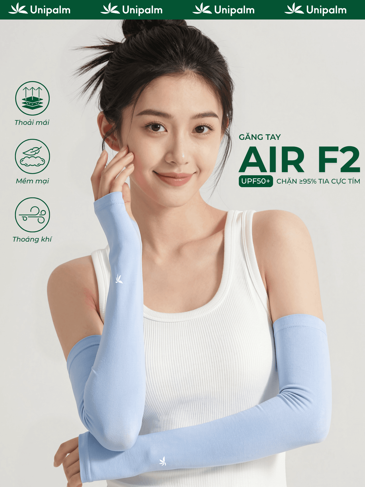 Ống tay chống nắng chống tia UV găng tay dáng dài cho nữ Unipalm Air F2 vải su mát không đường may
