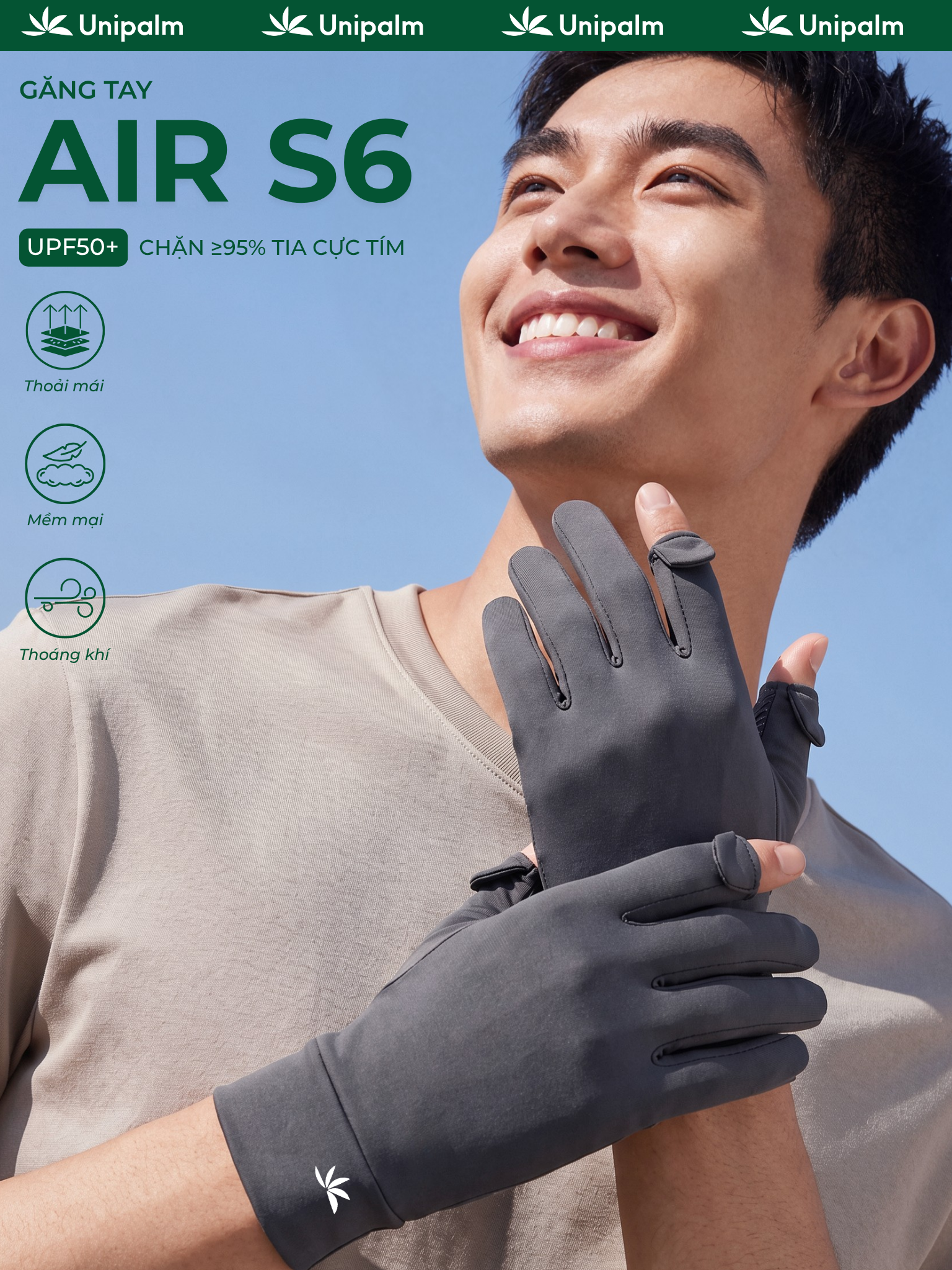 Găng tay chống nắng cho nam Unipalm Air S6 chống tia UV UPF50+ co giãn 4 chiều lái xe đi phượt - ảnh 1